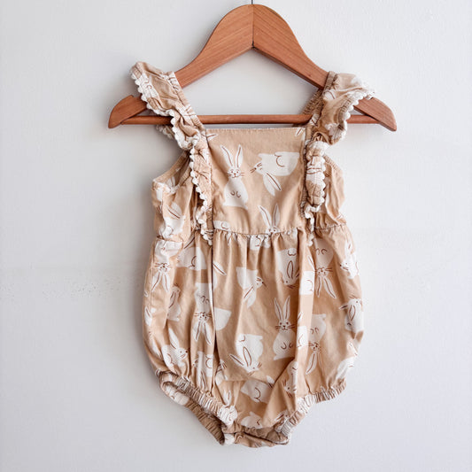 Tan Bunny Print Romper (12-18M)
