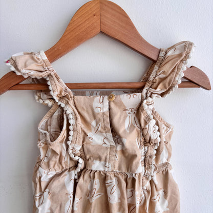 Tan Bunny Print Romper (12-18M)
