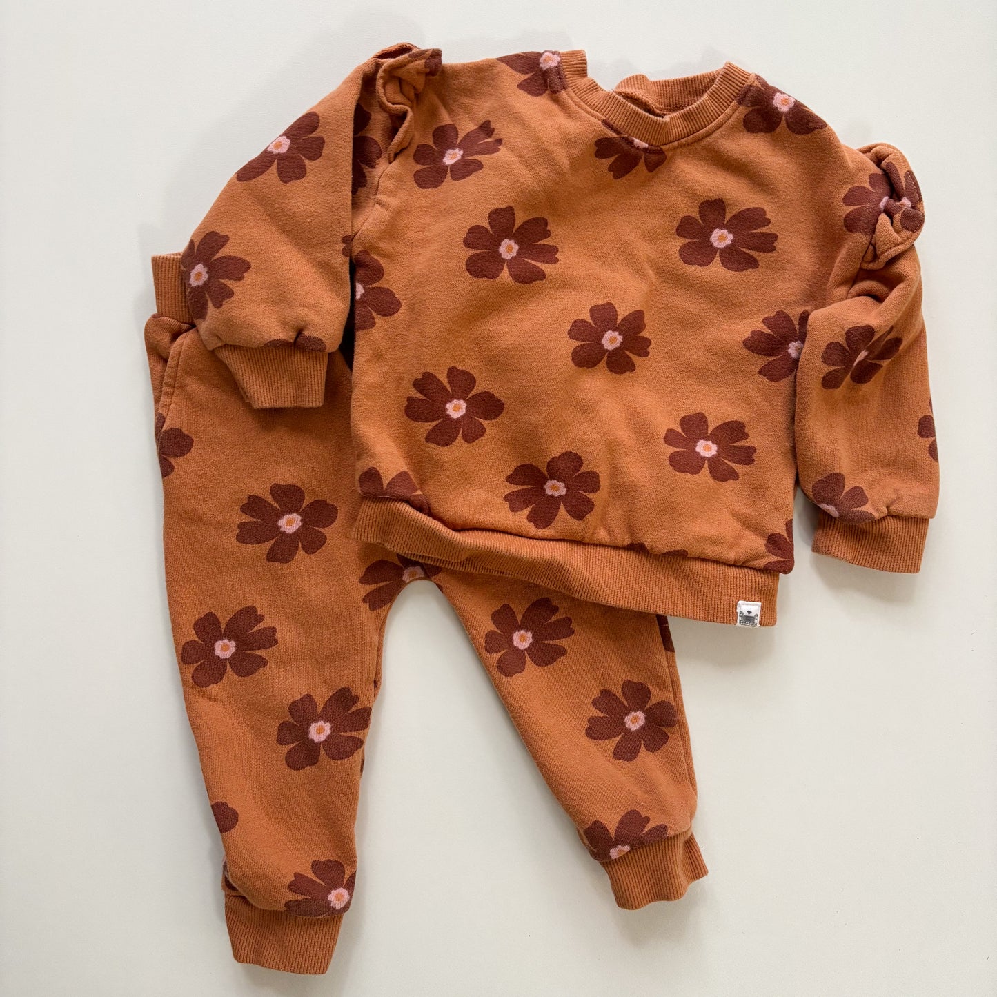 Brown Flower Print Sweatsuit Set (9-12M)