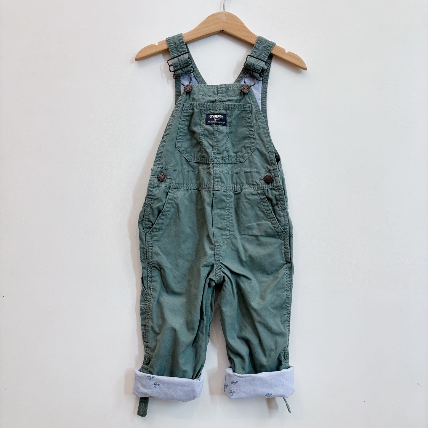 Airplane Lined Green Overalls (2T)