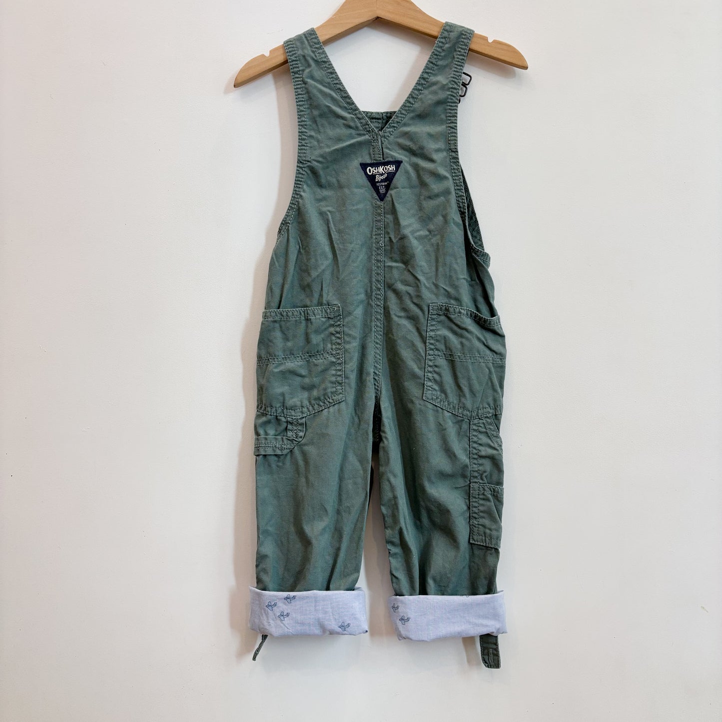 Airplane Lined Green Overalls (2T)
