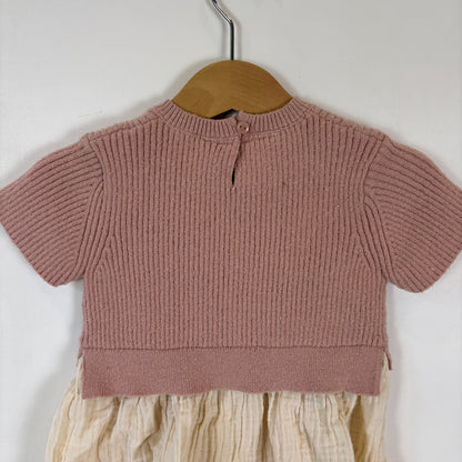 PInk + Cream Sweater Dress (9-12M)