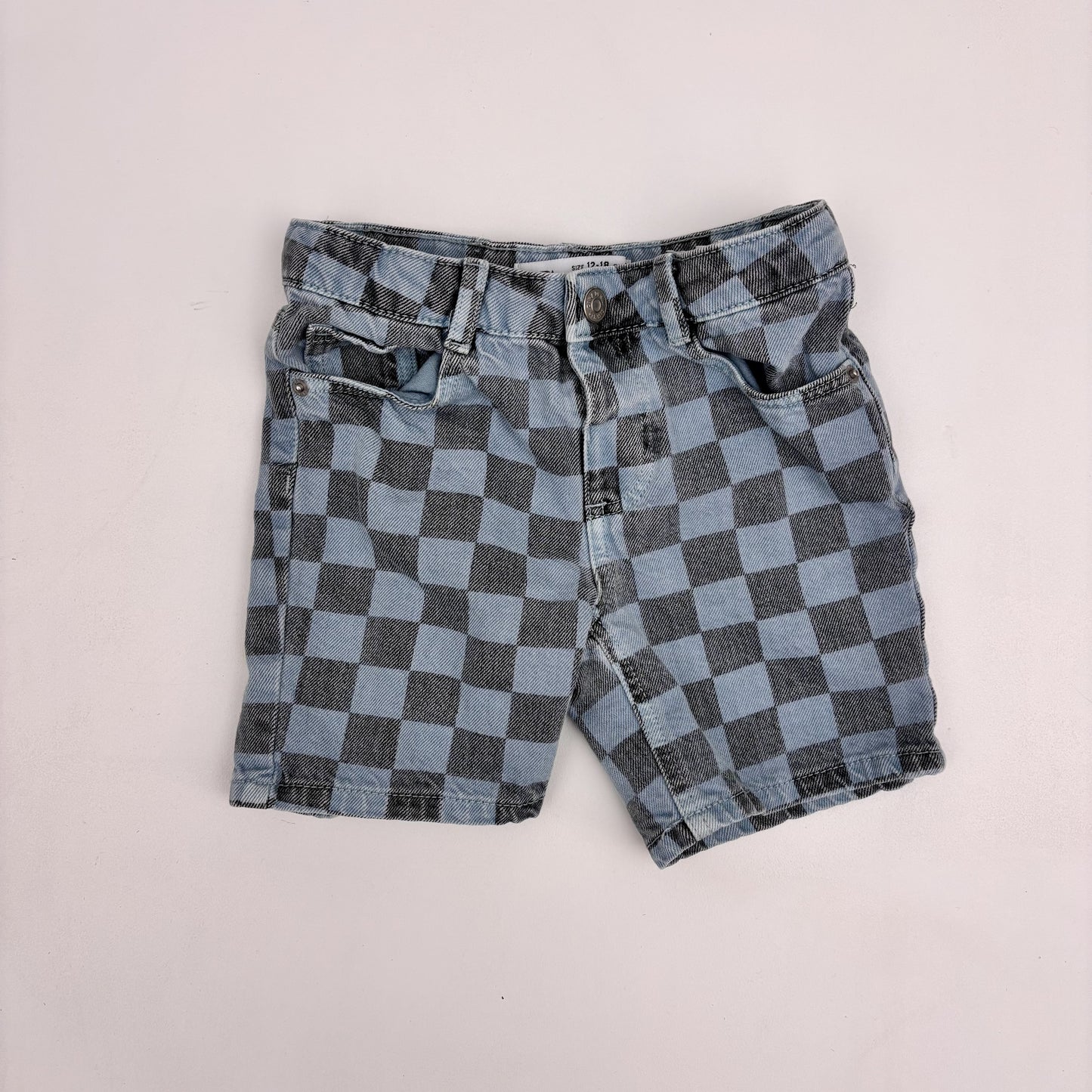 Denim Checkered Shorts (12-18M)