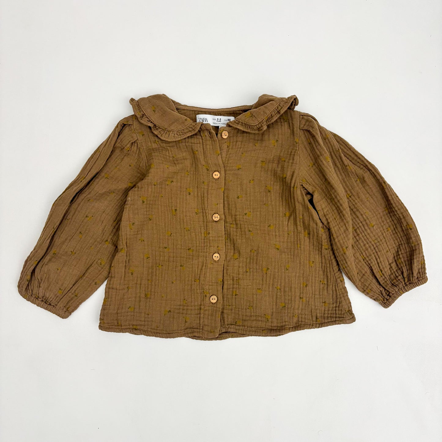 Brown Muslin Blouse w Tiny Flower Print (3T)