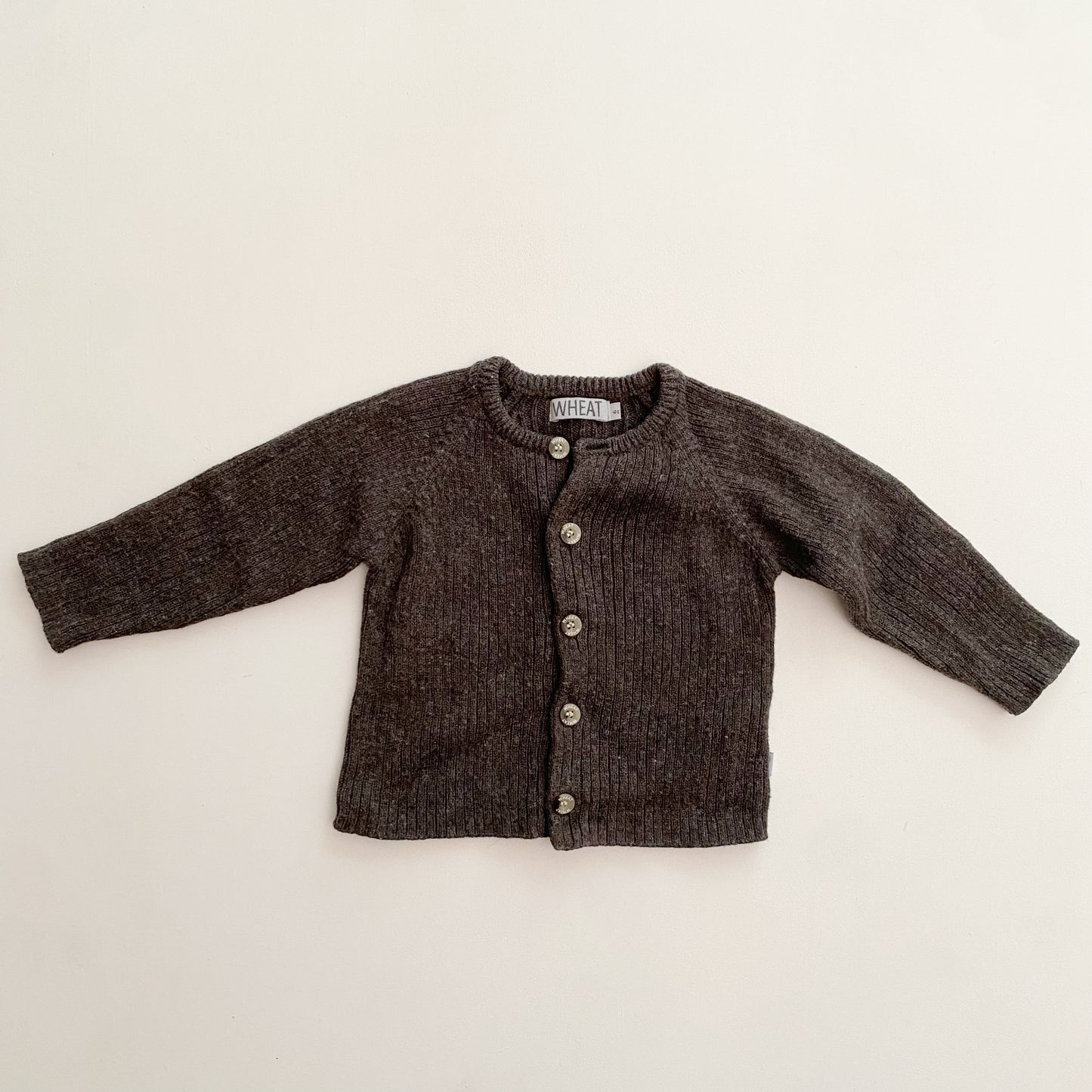 Wool-Bend Dark Grey Ribbed Cardigan (3-6M)