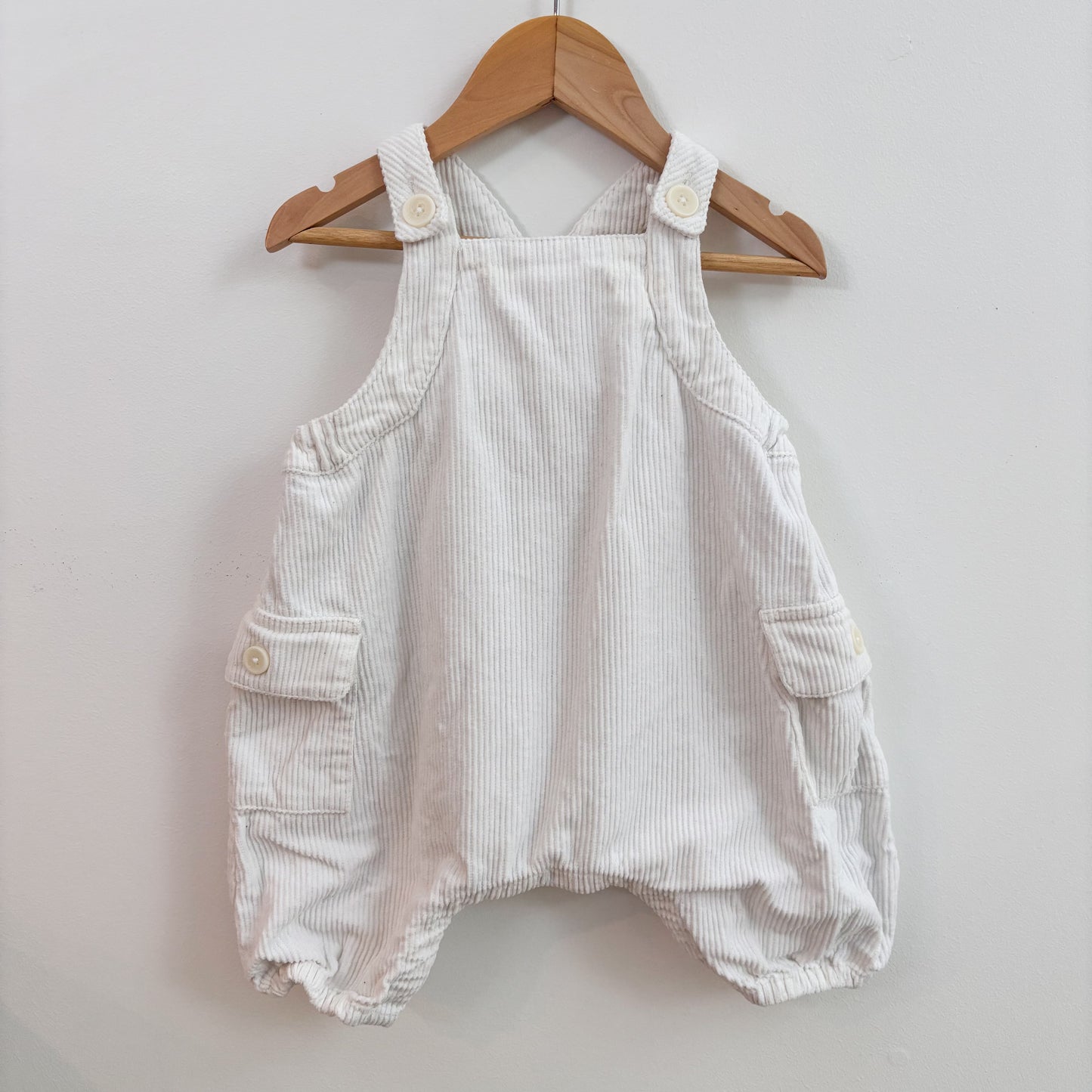White Corduroy Bubble Overalls (3-6M)