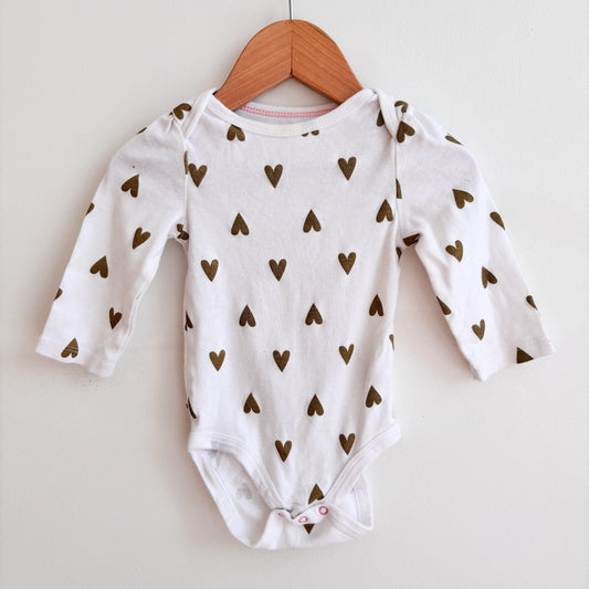 White Bodysuit with Gold Hearts (6-9M)