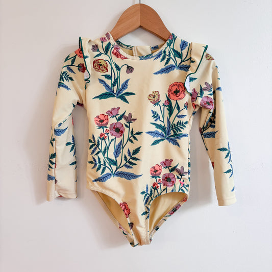 Pale Yellow Floral bathing Suit (3Y)