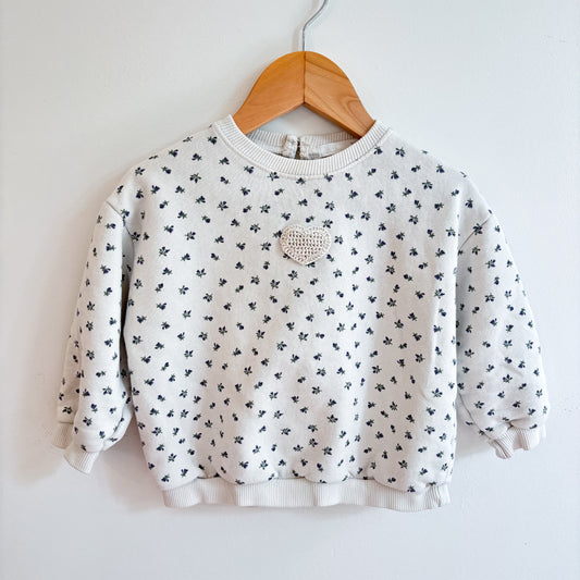 Floral Sweatshirt w/ Crochet Heart Detail (12-18M)