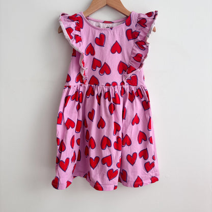 Heart Print Ruffle Dress (4-6Y)