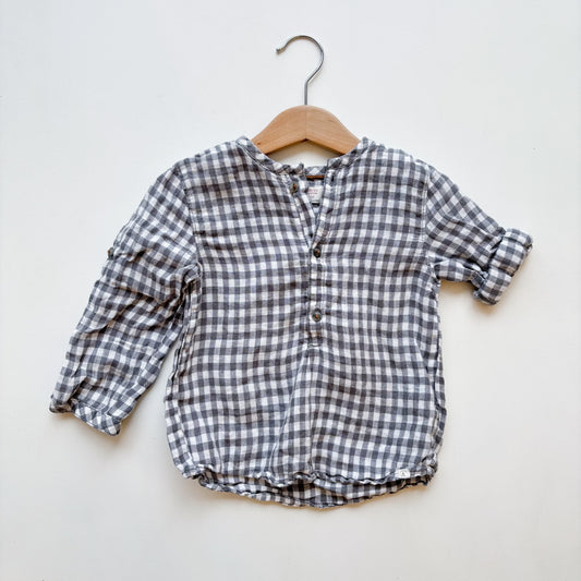 Linen Gingham Blue-Grey Shirt  (18-24M)