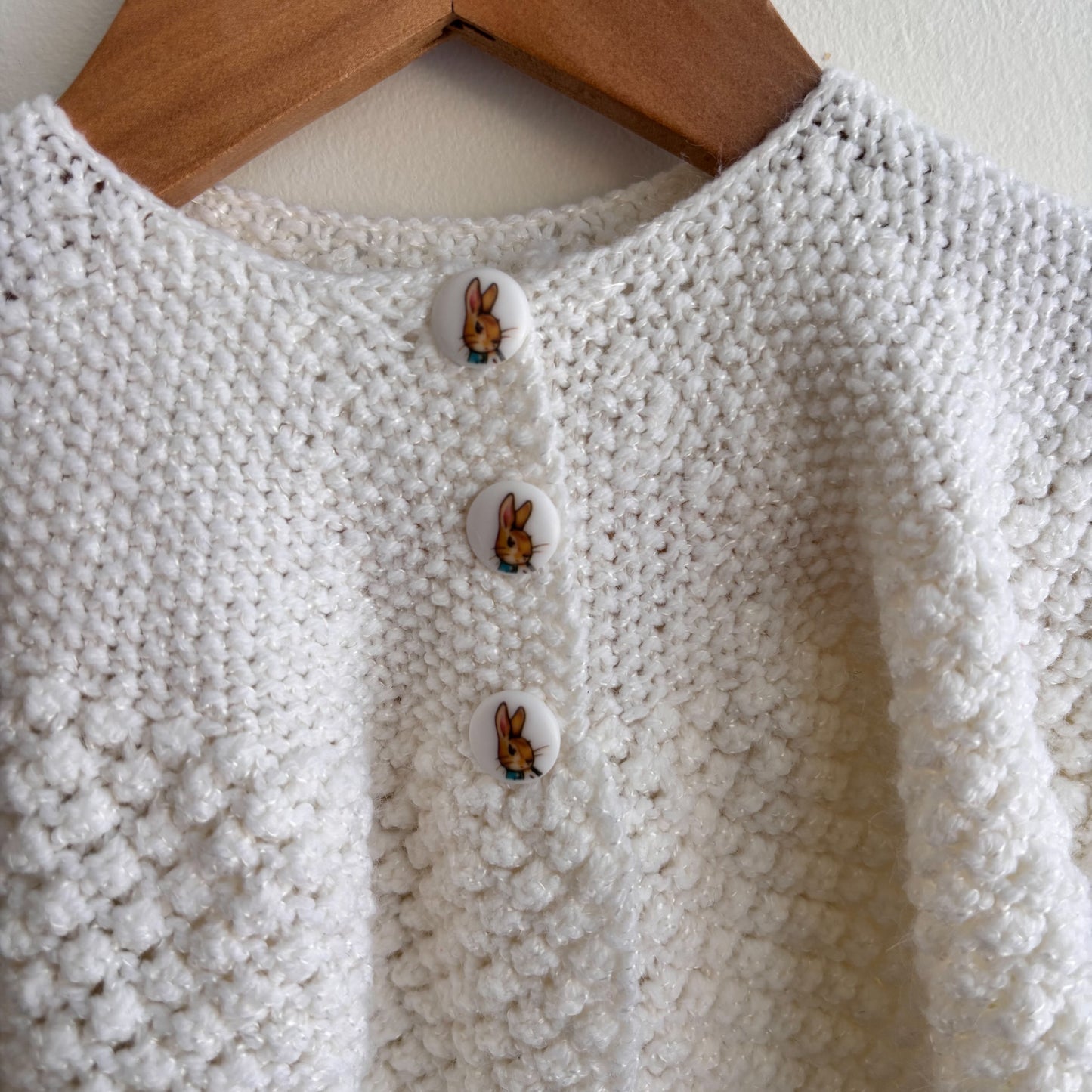 Hand Knit Sweater w/ Bunny Buttons(3-6M)