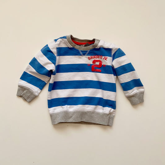 Bright Blue + White Striped Sweatshirt (6-9M)